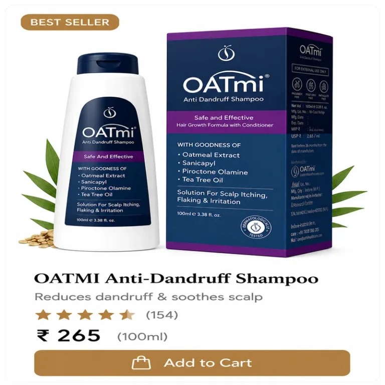 OATMI Anti-Dandruff Shampoo with Oatmeal Extract, Sanicapyl, Tea Tree Oil and Piroctone Olamine for dandruff control, itchy scalp relief and healthy hair – 100ml
